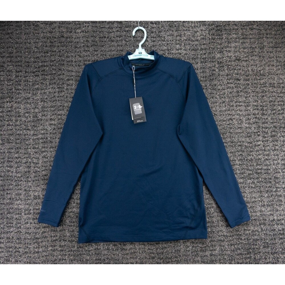 Under Armour Golf Shirt Mens Large Blue Fitted Long Sleeve Storm Infrared NWT